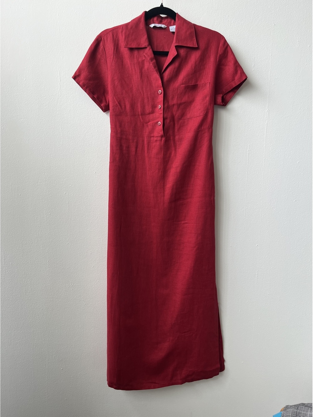 Rosanna Vintage 100% Linen Maxi Dress Short Sleeve Red Size 6